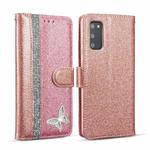For Samsung Galaxy S20 Glitter Powder Butterfly Leather Phone Case(Rose Gold)