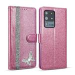 For Samsung Galaxy S20 Ultra Glitter Powder Butterfly Leather Phone Case(Purple)