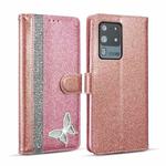 For Samsung Galaxy S20 Ultra Glitter Powder Butterfly Leather Phone Case(Rose Gold)
