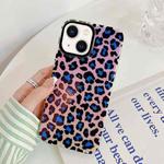 For iPhone 14 Plus Leopard Texture Dual-side Laminating Phone Case (Blue Pink)