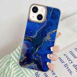 For iPhone 14 Marble Dual-side Laminating Electroplating Case (Dark Blue)