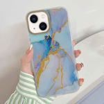 For iPhone 14 Marble Dual-side Laminating Electroplating Case (Light Blue)