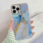 Marble Dual-side Laminating Electroplating Case For iPhone 14 Pro(Light Blue)