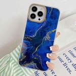 Marble Dual-side Laminating Electroplating Case For iPhone 14 Pro Max(Dark Blue)