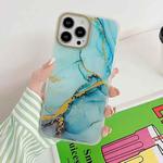 For iPhone 14 Pro Max Marble Dual-side Laminating Electroplating Case (Light Green)