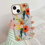 Dual-side Laminating Vintage Flowers Phone Case For iPhone 14(Violets)