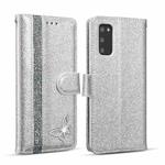 For Samsung Galaxy S20+ Glitter Powder Butterfly Leather Phone Case(Silver)