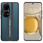 For Huawei P50 Pro Carbon Fiber Texture Plain Leather Phone Case(Dark Green)