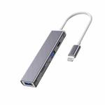 5 in 1 8 Pin to SD / TF Card Slot + 3 USB Ports Multifunctional Docking Station HUB(Grey)