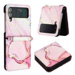For Samsung Galaxy Z Flip4 Marble Pattern Leather Phone Case(Rose Gold LS005)