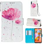 For Galaxy M11 3D Painting Horizontal Flip Leather Case with Holder & Card Slot & Wallet & Lanyard(Pink Flower)