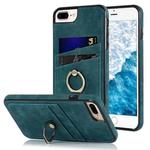 Vintage Patch Leather Phone Case with Ring Holder For iPhone 7 Plus/8 Plus(Blue)