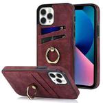 For iPhone 11 Pro Max Vintage Patch Leather Phone Case with Ring Holder (Red)
