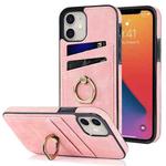 For iPhone 12 mini Vintage Patch Leather Phone Case with Ring Holder (Pink)