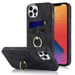 For iPhone 12 Pro Max Vintage Patch Leather Phone Case with Ring Holder(Black)