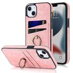 For iPhone 13 mini Vintage Patch Leather Phone Case with Ring Holder (Pink)