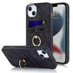 For iPhone 13 mini Vintage Patch Leather Phone Case with Ring Holder (Black)