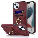 For iPhone 13 mini Vintage Patch Leather Phone Case with Ring Holder (Red)