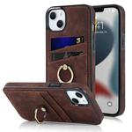 For iPhone 13 mini Vintage Patch Leather Phone Case with Ring Holder (Brown)