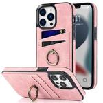 For iPhone 13 Pro Max Vintage Patch Leather Phone Case with Ring Holder (Pink)