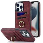 For iPhone 13 Pro Max Vintage Patch Leather Phone Case with Ring Holder (Red)