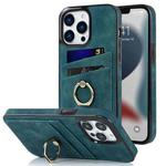 For iPhone 13 Pro Max Vintage Patch Leather Phone Case with Ring Holder (Blue)