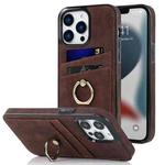 For iPhone 13 Pro Max Vintage Patch Leather Phone Case with Ring Holder (Brown)