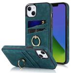 For iPhone 14 Vintage Patch Leather Phone Case with Ring Holder (Blue)
