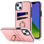 For iPhone 14 Plus Vintage Patch Leather Phone Case with Ring Holder (Pink)