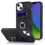 For iPhone 14 Plus Vintage Patch Leather Phone Case with Ring Holder (Black)