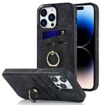 For iPhone 14 Pro Vintage Patch Leather Phone Case with Ring Holder(Black)