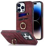 For iPhone 14 Pro Vintage Patch Leather Phone Case with Ring Holder(Red)