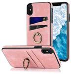 For iPhone X Vintage Patch Leather Phone Case with Ring Holder(Pink)