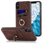 For iPhone X Vintage Patch Leather Phone Case with Ring Holder(Brown)