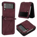 For Samsung Galaxy Z Flip3 5G 3D Embossed Leather Phone Case(Wine Red)