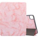 For iPad Pro 11 inch 2020 / 2018 Three-fold Marble Texture Protective Tablet Case with Pen Slot & Sleep / Screen Suction Function(Pink)