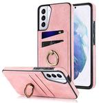 For Samsung Galaxy S21+ 5G Vintage Patch Leather Phone Case with Ring Holder(Pink)
