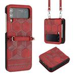 For Samsung Galaxy Z Flip3 5G Crossbody Football Texture Leather Phone Case(Red)
