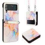 For Samsung Galaxy Z Flip3 5G Crossbody Marble Pattern Leather Phone Case(Galaxy Marble White LS004)