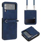 For Samsung Galaxy Z Flip4 Crossbody 3D Embossed Leather Phone Case(Blue)
