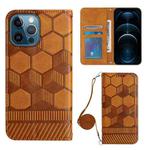 For iPhone 12 Pro Max Crossbody Football Texture Magnetic PU Phone Case(Khaki)