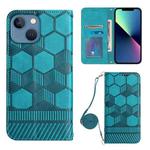 For iPhone 13 mini Crossbody Football Texture Magnetic PU Phone Case (Light Blue)