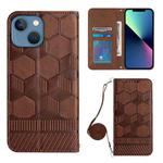 For iPhone 13 mini Crossbody Football Texture Magnetic PU Phone Case (Brown)