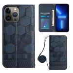 For iPhone 13 Pro Max Crossbody Football Texture Magnetic PU Phone Case (Dark Blue)