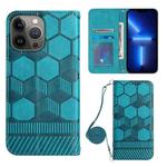 For iPhone 13 Pro Max Crossbody Football Texture Magnetic PU Phone Case (Light Blue)