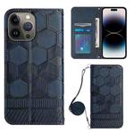 For iPhone 14 Pro Crossbody Football Texture Magnetic PU Phone Case(Dark Blue)