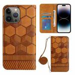 For iPhone 14 Pro Max Crossbody Football Texture Magnetic PU Phone Case (Khaki)