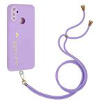 For Realme C3 Gilding Line TPU Phone Case with Strap(Light Purple)