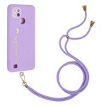 For Realme C21 Gilding Line TPU Phone Case with Strap(Light Purple)