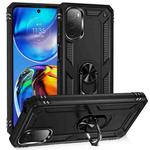 For Motorola Moto E32 4G Shockproof TPU + PC Phone Case with 360 Degree Rotating Holder(Black)